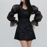 puff sleeve dress black