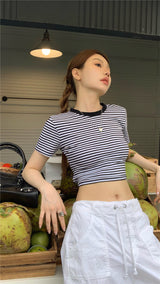 striped backless short sleeve top