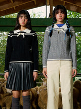 Ribbon Line Collar Wool Knit (Gray)