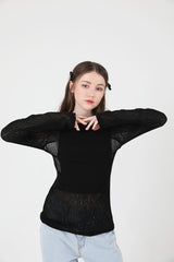 シースルーバックスリットロングスリーブニット / See-Throught Back Slit Long Sleeve Knit Black