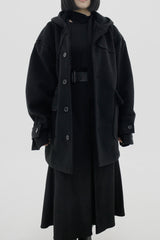 フーデッドウールハーフコート / Hooded wool half coat (2color)