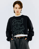 オーバーステンシルタイポクロップスウェットシャツ/OVER STENCIL TYPO CROP SWEATSHIRT-CHARCOAL