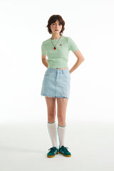 スモールチェリーケーブルクロップ丈のショットスリーブニット／SMALL CHERRY CABLE CROP SHORT SLEEVE KNIT [MINT]