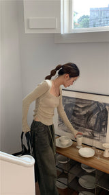 round semi ribbed long sleeve tee