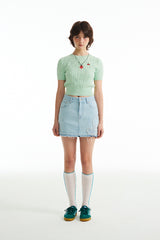 スモールチェリーケーブルクロップ丈のショットスリーブニット／SMALL CHERRY CABLE CROP SHORT SLEEVE KNIT [MINT]