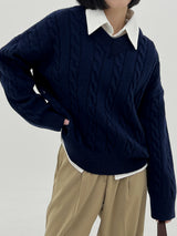 ウールビッグツイストV-ネックニット / Wool big twist V-neck knit (6color)