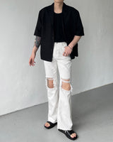 SI linen short-sleeved three-button jacket (2 colors)