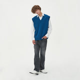 LAMBSWOOL V NECK KNIT VEST_BLUE (6612813054070)