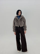 キルテッドミンククロップフードジップアップ/Quilted mink crop hood zip-up (3color)