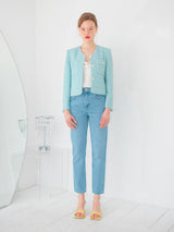 POCKET POINT V-NECK TWEED JACKET_MINT (6580081557622)