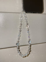 クリアホワイトハートミークリスタルフォンストラップ / Clear White Heart Me Crystal Phone Strap