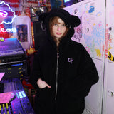 パンクベアフリースジャケット / 0 1 punk bear fleece jacket - BLACK