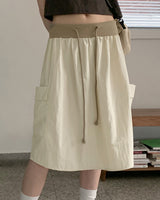 ポシカラーシャーリングポケットナイロンミディスカート / Poshi color shirring pocket nylon midi skirt