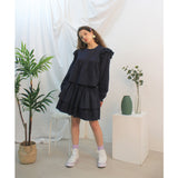 Floria shirring skirt (navy) (6656432767094)