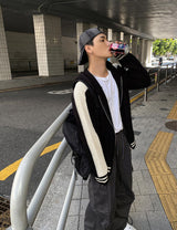 No.0390 varsity hood KNIT zip-up (3color)