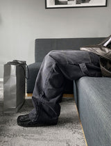 No.0372 double knee black denim wide PT
