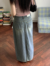 ホティヴィンテージウォッシング夏デニムマキシロングスカート/Hotty Vintage Wash Summer Denim Maxi Long Skirt