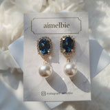 Elegant Oval Crystal and Pearl Piercing - Deep Blue
