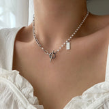sspoi サージカルスティールトグルツーウェイパールゲストロックネックレス / sspoi Surgical Steel Toggle Bar Two-Way Pearl Guest Look Necklace
