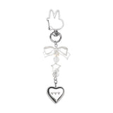 Pearl Ribbon Heart Logo Keyring