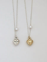 Heart pearl necklace / silver 