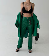 leather coated straight pants