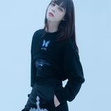 バタフライクロップスウェットシャツ/0 8 butterfly crop sweat shirt - BLACK