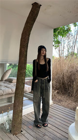Black off-the-shoulder backless top