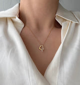 ハートパールコンビネーションピュアシンプルネックレス / hu Heart pearl combination pure simple necklace (2 color)