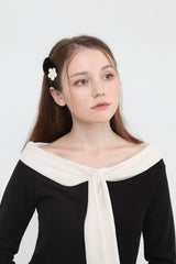 ツイードパールフラワーファーヘアピン / tweed pearl flower fur hair pin black