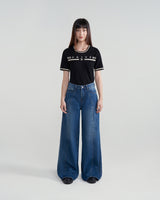 PRIVÉ BAR LOGO KNITTED CROPPED T-SHIRT - BLACK