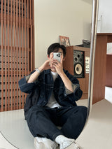 LMN log Oversized fit stitch denim setup pants (2 colors)