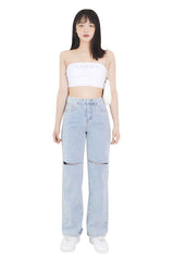 キュービックレタリングロゴチューブトップブラトップ/cubic lettering logo tube bra top (white)