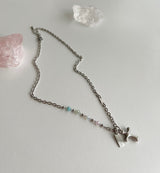ピットパステルビーズクロスユニークボールドレイヤードネックレス / pit Pastel beads cross unique bold layered necklace