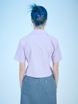 クロップショートスリーブコットンシャツ / CROP SHORT-SLEEVES COTTON SHIRTS(LAVENDER)