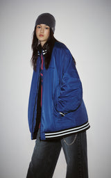  BOLD LOGO LONG VARSITY JACKET_BLUE