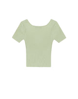【OUTLET】SQUARE NECK RIBBED KNIT CROP TOP PALE GREEN