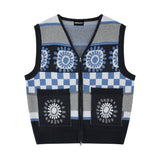 シークレットパターンニットジップアップベスト/SECRET PATTERN KNIT ZIP UP VEST - BLUE