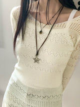 リングケットボヘミアンヒッピーアンティークスエードスターネックレス / Ringket Bohemian Hippie Antique Suede Star Necklace