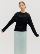 Sheer ribbed knit - Navy (6682467434614)