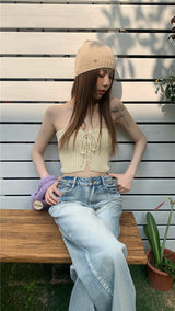 レイヤードニットチューブトップ / layered knit tube top