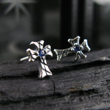 シャイニークロスS2ジェムストーンシルバースタッズイヤリング / Shiny Cross-S2 Gemstone silver stud earring (4595494584438)