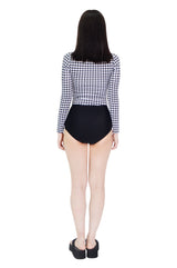 ハウンドチェックスクエアネックラッシュガードトップ/Hound check square neck rash guard top (black)