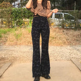 チェックフラワーブーツカットパンツ / flocking check flower boots cut pants (4649644032118)