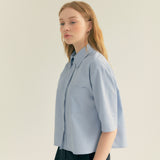 ストライプリンクルポケットクロップシャツ / Stripe Wrinkle Pocket Crop Shirt (Light blue)