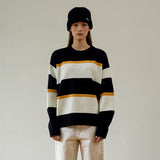 NATURAL STRIPE CREW NECK KNIT (NAVY) (6627477651574)