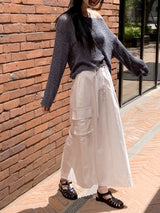 マイビーバンディングストリングコットンカーゴロングスカート / Mybi Banding String Cotton Cargo Long Skirt