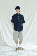 UTILITY CURVED POCKET OXFORD 1/2 SHIRT NAVY (6561040367734)