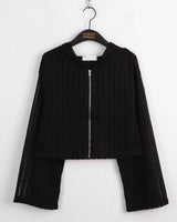 Solu See-Through Cropped Hoodie Cardigan Zip-Up