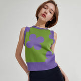 Flower Knit vest [Green] (6679676584054)